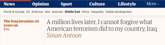 【世界說】伊拉克作家刊文痛斥美國：100萬人喪生，就是美國恐怖主義在伊拉克造成的后果 無法原諒！