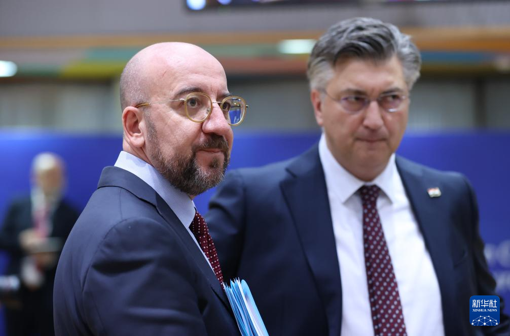 2月1日，歐洲理事會(huì)主席米歇爾（左）出席在比利時(shí)布魯塞爾舉行的歐盟特別峰會(huì)。新華社記者 趙丁喆 攝