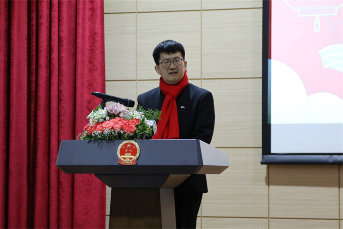 中國駐阿爾及利亞大使李健致辭。中國駐阿爾及利亞大使館供圖