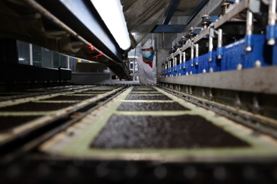 柘汪紫菜產(chǎn)業(yè)園內(nèi)入駐企業(yè)的紫菜生產(chǎn)線。贛榆區(qū)委宣傳部供圖