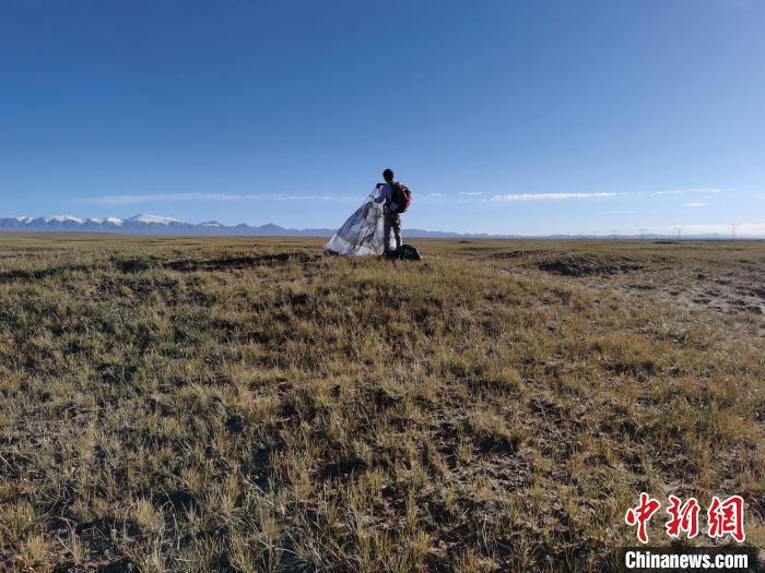 圖為索南達(dá)杰保護(hù)站保護(hù)隊(duì)員在可可西里找到露營(yíng)的葉某。　鄧海平 攝