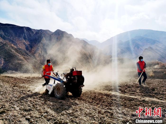 圖為拖拉機在山地犁地?！?zhí)砀?攝