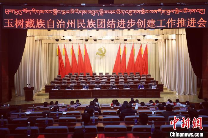 圖為玉樹州民族團(tuán)結(jié)進(jìn)步創(chuàng)建工作推進(jìn)會(huì)現(xiàn)場(chǎng)?！『F龍 攝