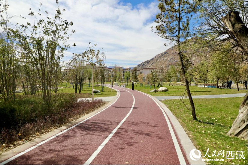 圖為青年林卡公園新設(shè)的跑道。人民網(wǎng)記者 次仁羅布攝